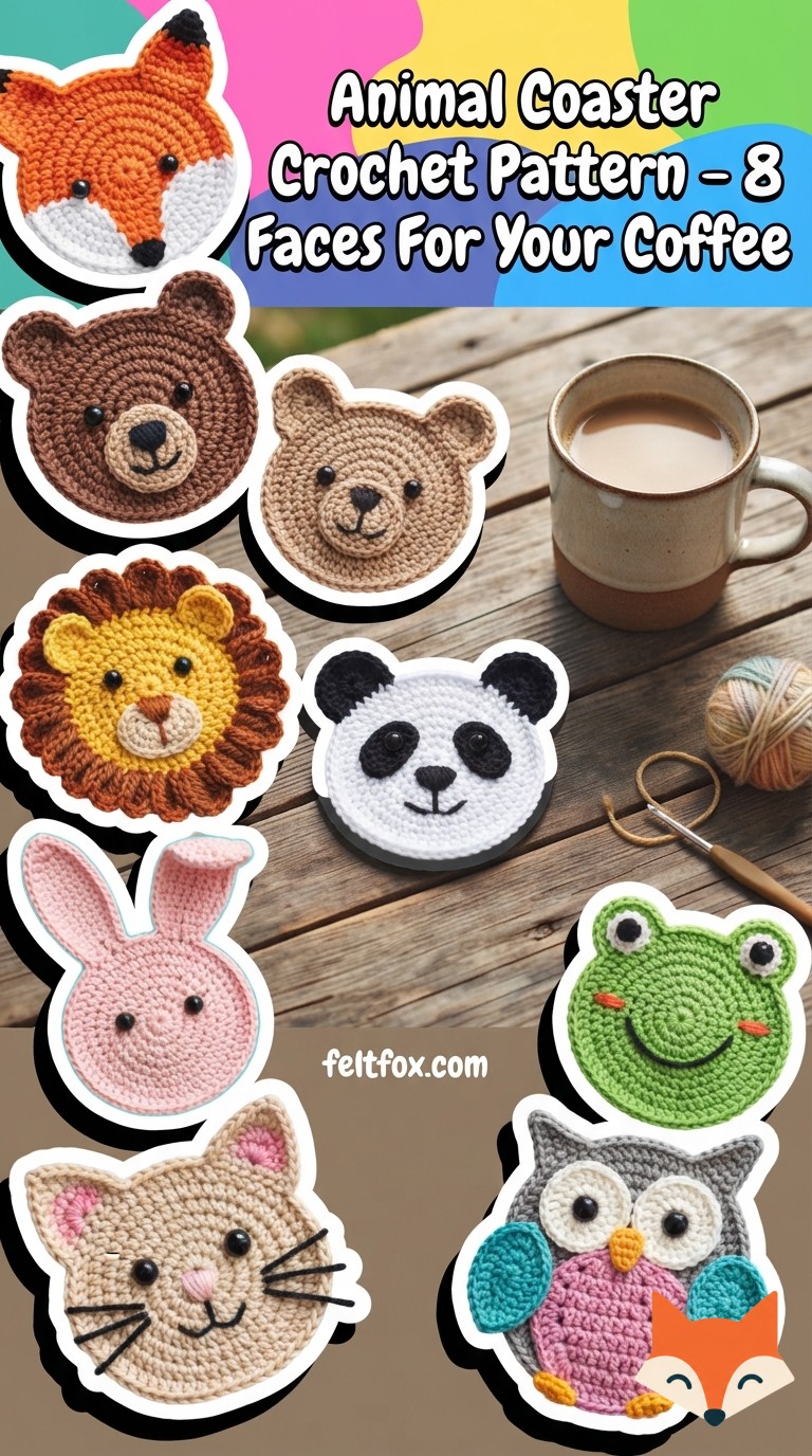 Animal Coaster Crochet Pattern - 8 Faces For Your Coffee
