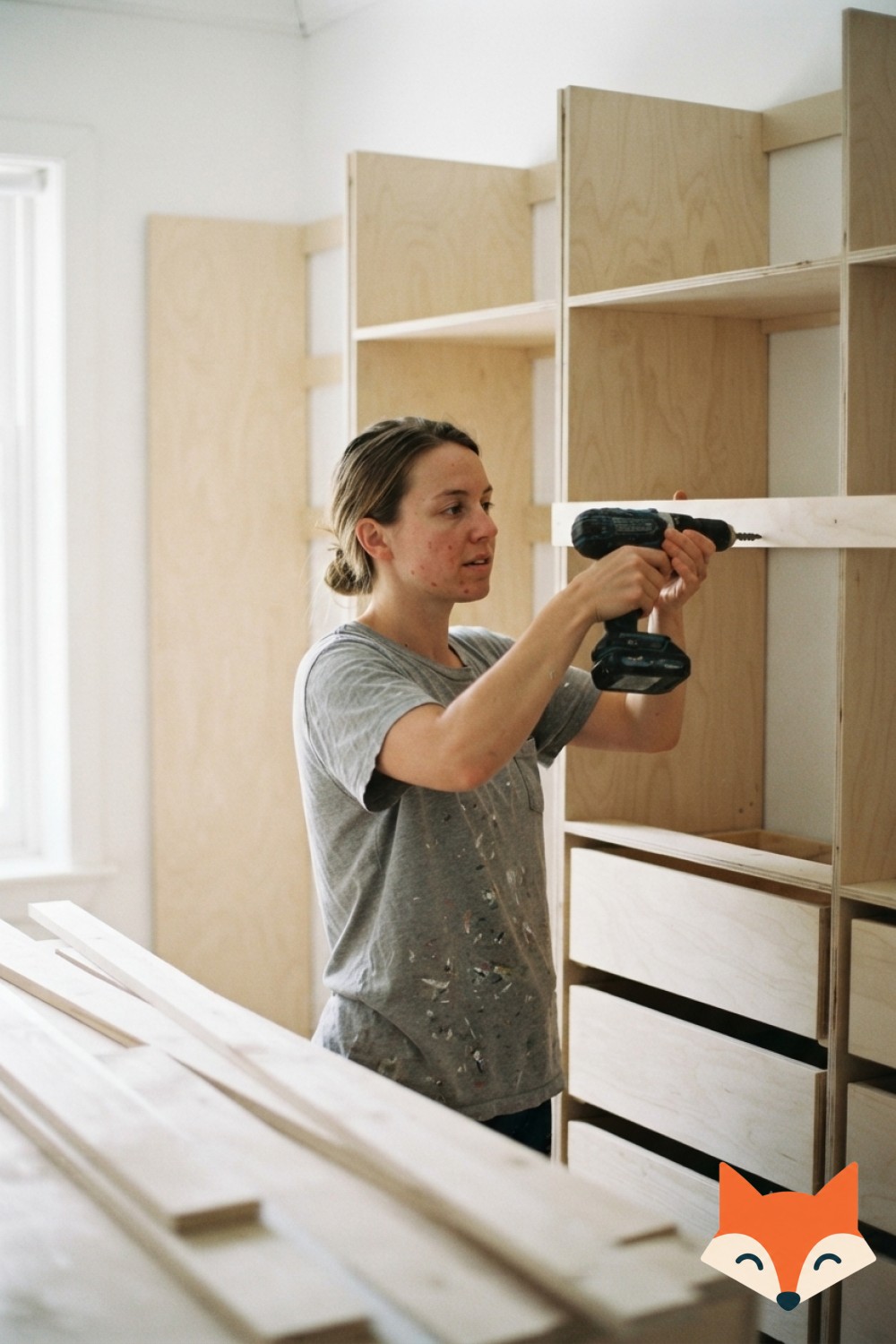 Scandinavian ash wood reach-in with curtain door, a minimalist small closet organization idea